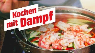 Leckere Gambas auf Gemüse  Dampfgarer von WMF  MediaMarkt KochShow [upl. by Lotti]