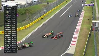 Dennis Hauger overtake on Rafael Villagomez F2 Hungarian GP 2024 feature race [upl. by Atiuqihs]