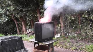 Working CRT  TV smoking and on fire [upl. by Norag]