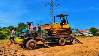 Amazing New Project D58e Dozer Pushing Into Water Dump Truck Unloading Soil Into Slope Wate [upl. by Annaynek241]