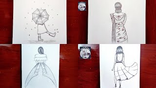 4 Easy girl drawing ideas  Pencil sketch  Beginners drawing step by step [upl. by Aiht]