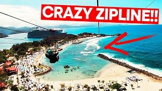 Worlds Craziest Overwater Zipline  Wonder of the Seas Labadee Haiti [upl. by Dlaregztif]