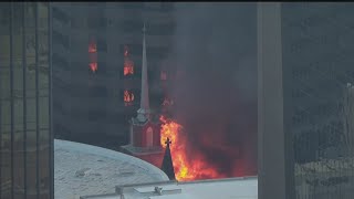 Massive 4alarm blaze at historic First Baptist Dallas quotknocked down and containedquot Fire officials [upl. by Eigroeg]