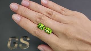 Pair of peridots from Burma octagon cut 770 carats 7562 [upl. by Elik]