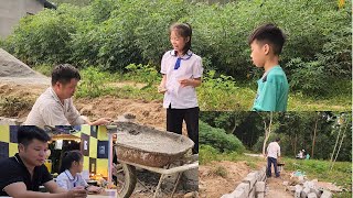 Build a fence between two lots and two kids unexpectedly come home to play with dad [upl. by Celisse]