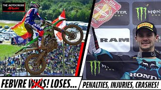 DRAMA IN FRANCE Crashes Penalties Injuries  MXGP Of France [upl. by Enovahs]