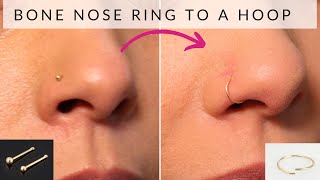 How to change bone nose ring to hoop nose ring [upl. by Ydollem]