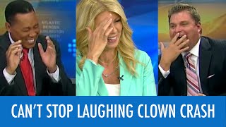 News Anchors Cant Stop Laughing At Clown Report [upl. by Motch]