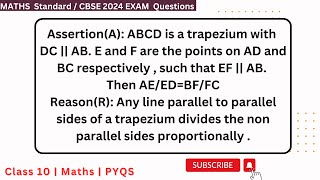 AssertionA ABCD is a trapezium with DC  AB E and F are the points on AD and BC respectively [upl. by Hnirt]