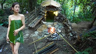 Complete wilderness shelter and bathroom  Build a warm cabin wild beauty  Msyang Survival [upl. by Ocirled]