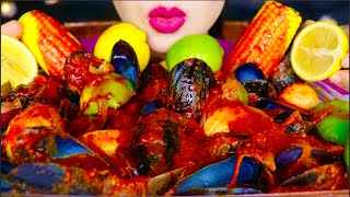 ASMR SEAFOOD BOIL OLD BAY BUTTER SAUCE MUSSELS BOIL EGGS ENOKI MUSHROOM LEMONS EATING 먹방  咀嚼音 [upl. by Melamed]