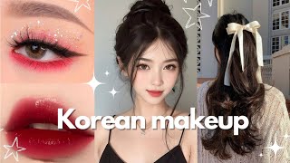 ♡ Korean makeup and hairstyle ♡ makeup korean hairstyle fashion fypシ viral [upl. by Oicelem]