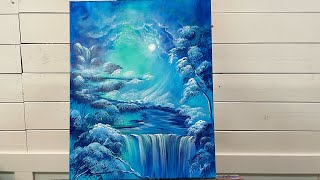 How To Paint “BLUE OASIS” Acrylic Painting Tutorial [upl. by Doniv743]