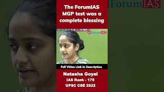 The Forum IAS MGP test was a complete blessing  Natasha Goyal  IAS Rank175  shorts [upl. by Aisaim]