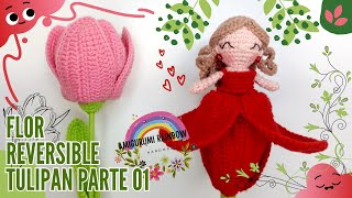 SORPRENDETE Tulipan Reversible a Crochet  Parte 01 [upl. by Joceline851]