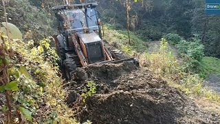 Slippery Mountain Road Turning Bend Construction with Case Backhoe [upl. by Easton]