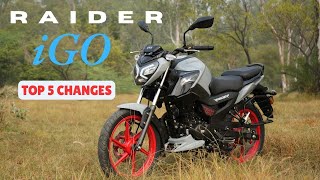 TVS Raider igo 125  Top 5 Changes [upl. by Nyrehtak437]