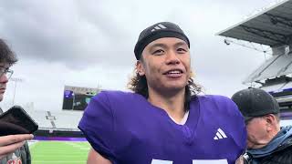 Husky Football 2024 Spring Practice post practice interview with Kamren Fabiculanan part 2 [upl. by Nazler]