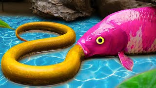 RAINBOW CARP💕Hot Koi Fish Vs Cold Koi Fish Hunting War Primitive Cooking  Stop Motion ASMR [upl. by Spalla]