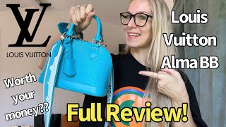 Louis Vuitton Alma BB Epi leather full review  wear and tear  WFIMB [upl. by Jerald805]