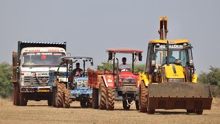 JCB 3dx Eco Loading Mud Swaraj 744 Tractor and Mahindra 605 Di with Tata 2518 Truck [upl. by Anahsal557]