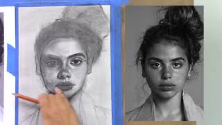 Charcoal Drawing Tutorial  Female Portrait [upl. by Yart]