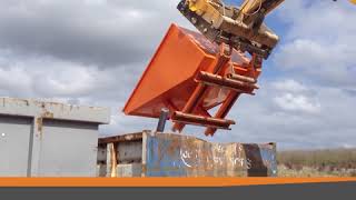 Auto Lock Tipping Skip  Invicta Forklift Attachments [upl. by Blythe]