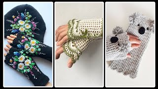 Most Wearing Fantastic Cute Crochet Hand knitting Fingerless Gloves Free patterns Diy projects [upl. by Yllim352]