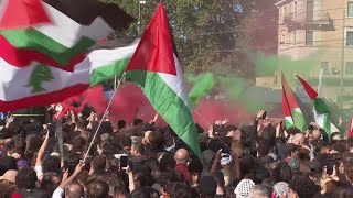 ProPalestinian demonstrators clash with police in Rome [upl. by Eelsel]