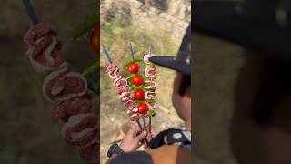 Cowboys meat roll kebab nature outdoorcooking cooking [upl. by Gorges21]