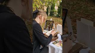 Live Painting How long does it take on avg to do a watercolor portrait sketch weddinglivepainter [upl. by Aserehc]