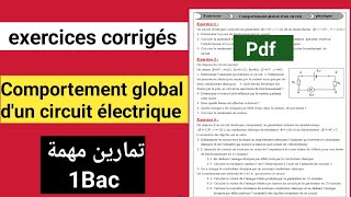 exercices corrigés comportement global dun circuit électrique 1bac ✅️تمارين مهمة ✅️ [upl. by Greenstein]