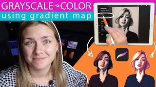 Grayscale to Color Using Gradient Map in Procreate  Digital Painting Process [upl. by Gradey]