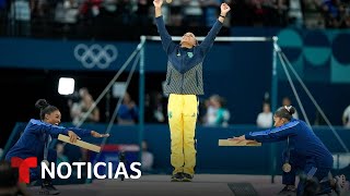 Simone Biles reconoce en París 2024 el talento de una gimnasta brasileña  Noticias Telemundo [upl. by Alorac]