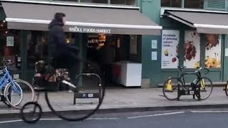 Man Riding Penny Farthing In London Crashes Into Delivery Van [upl. by Beverlie]