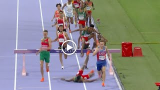 Lamecha Girma fall Moment at mens 3000m Steeplechase race  Paris Olympics 2024 [upl. by Elleira726]