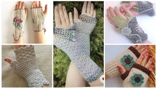 hand embroidery crochet gloves designsgloves crochet pattern ideaswinter gloves crochet for girl [upl. by Renrew]