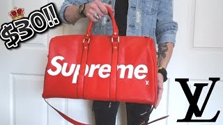 30 SUPREME x LOUIS VUITTON DUFFEL BAG  iOFFER REVIEW [upl. by Dilahk694]