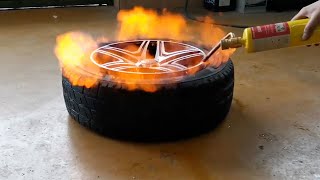 How To Mount Tires Using FIRE  Tire EXPLOSION [upl. by Raphael344]