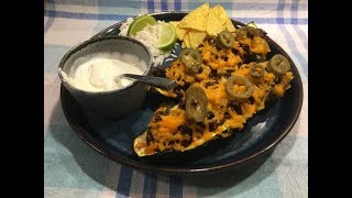 Fyldte squash med chili con carne cheddar og jalapenos  En airfryer opskrift [upl. by Klenk]