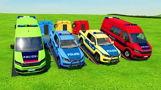 TRANSPORTING VOLKSWAGEN MINIBUS and VOLKSWAGEN POLICE VEHICLES WITH MAN TRUCKSFarming Simulator 22 [upl. by Nesyla]