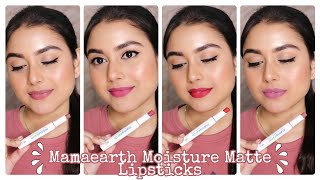 New Mamaearth Moisture Matte Longstay Lipstick  Review  Swatches  All 9 Shades  Arpita Ghoshal [upl. by Goldshlag]