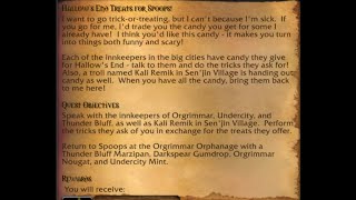 World of Warcraft  Hallows End Treats for Spoops Hallows End [upl. by Lilias]