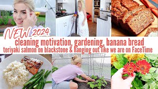 CLEAN WITH ME GARDENING MY FAV BANANA BREAD RECIPE TERIYAKI SALMON amp HANGING OUT FACETIME LoveMeg [upl. by Introk159]