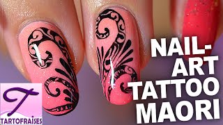 Tuto nail art inspiration tatouage Maori en peinture de détail [upl. by Sanger]