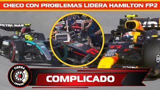 ¡CHECO PÉREZ COMPLICADO MERCEDES LIDERA LA FP2 CON HAMILTON REDBULL EN PROBLEMAS EN GP DE ESPAÑA [upl. by Selrhc698]