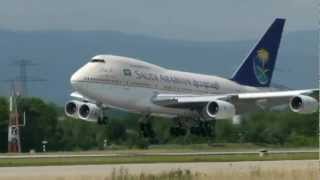 Saudi Arabian Boeing 747SP landing amp takeoff at Geneva Airport [upl. by Fremont]