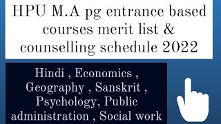 HPU MA merit list and counselling notification 2022  Entrance based courses Hpu merit list  MA [upl. by Cahan]