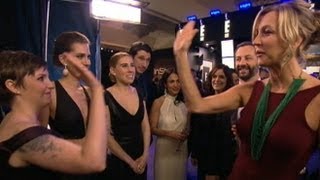 Golden Globes 2013 Lena Dunham Girls Cast Adele Julianne Moore Interviews Backstage [upl. by Nivert]