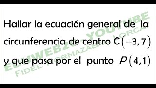 Quinto año La circunferencia Ecuacion general Centro Punto Video 1 [upl. by Aydidey]